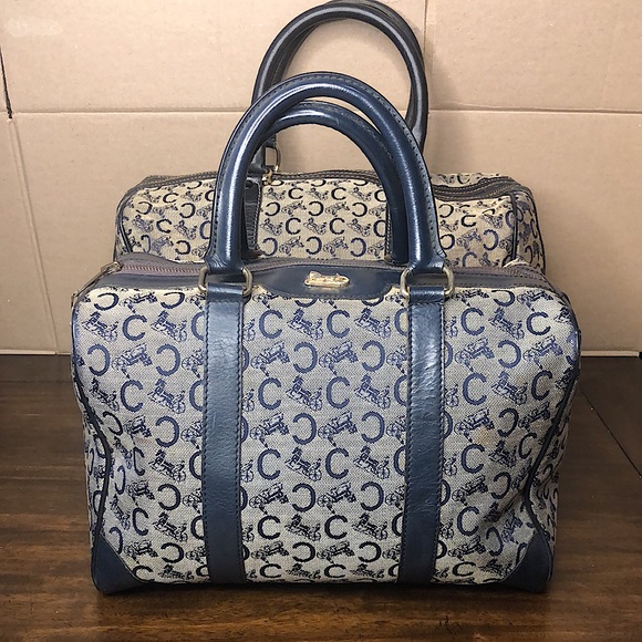 CELINE Navy Blue and Grey Monogram Boston Carry On Overnight Travel Bag 30cm - Picture 14 of 17